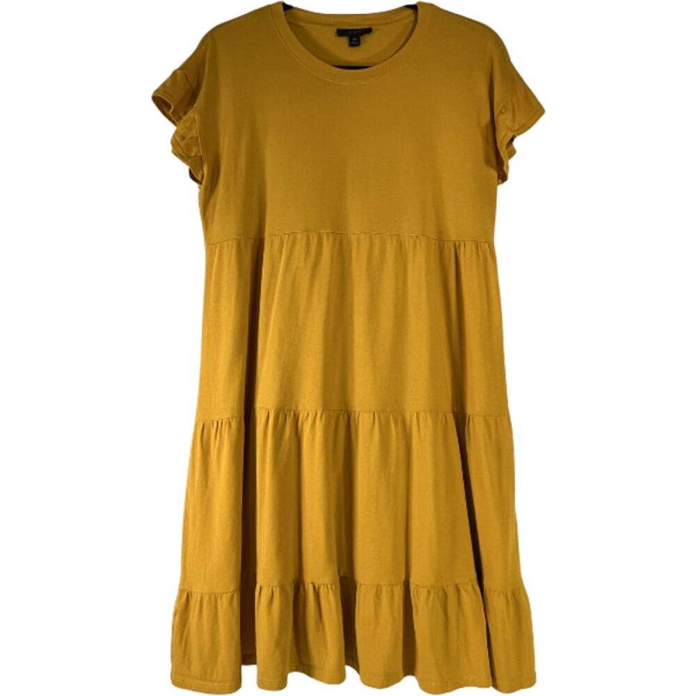 J Crew Gold Crew Neck Cap Sleeve Tiered Dress Size XS